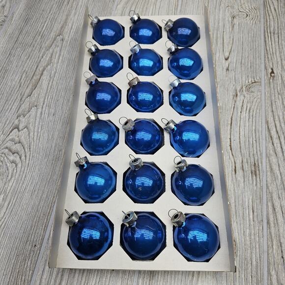 Vintage Pyramid Jumbo Blue Glass Christmas Ornaments Set 18 USA Box Tree‎ Decor - Picture 5 of 6